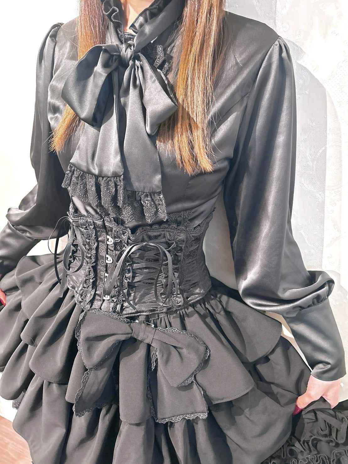 【ATELIER PIERROT】　Classical Duchess Ribbon Blouse　ホワイト/ボルドー/ネイビー/ブラック