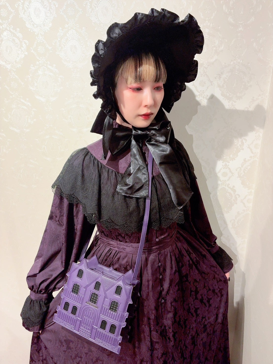 【Sheglit】シェグリット　 "Luisa"ジャガードレースドレス　パープル（アトリエピエロ限定カラー）／ブラック