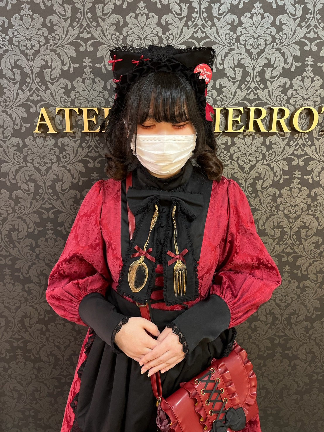 【ATELIER PIERROT】　Mimi de Chat Lace Headdress　ブラック×ホワイト/ブラック