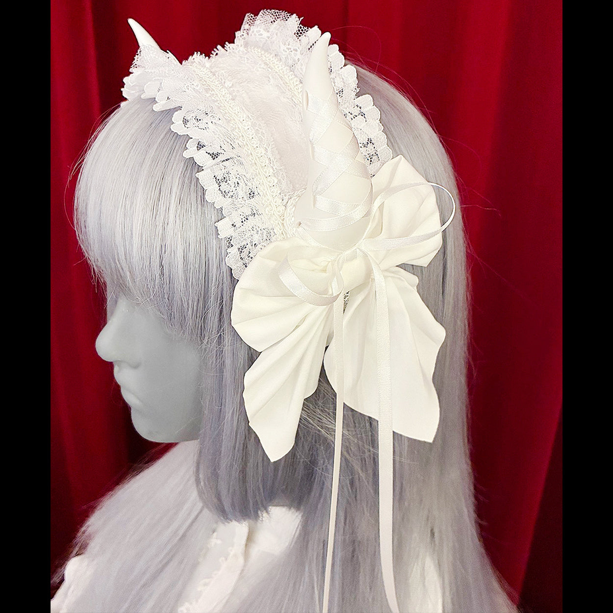 【Estrellas】エストレージャス　レースアップホーンヘッドドレス　白×白