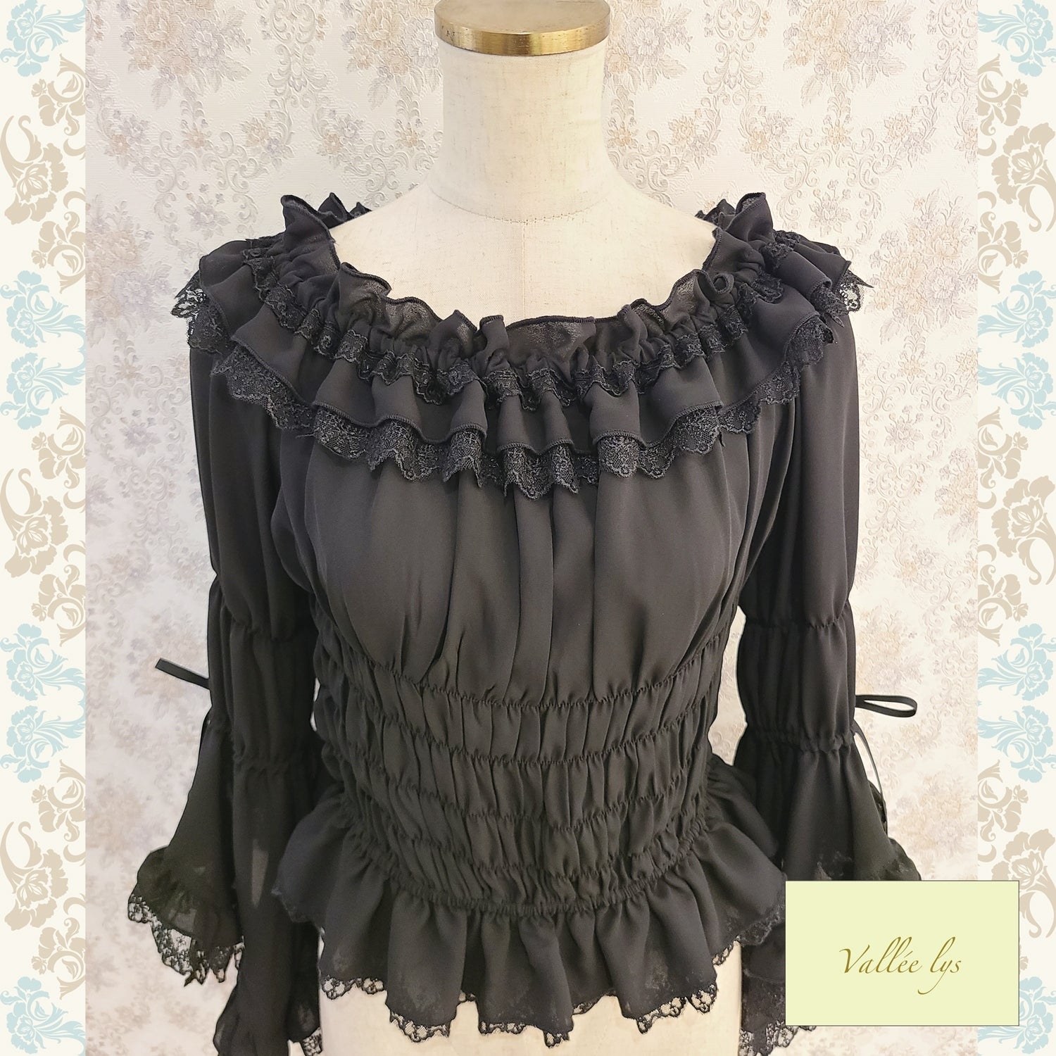 【Vallée lys】ヴァレリス　 Blossom Breeze Blouse   white/Bordeaux/purple/Black