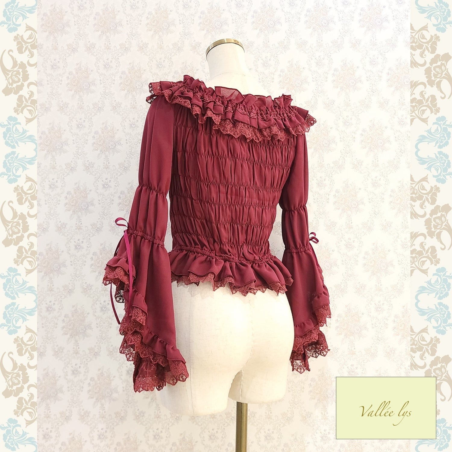 【Vallée lys】ヴァレリス　 Blossom Breeze Blouse   white/Bordeaux/purple/Black