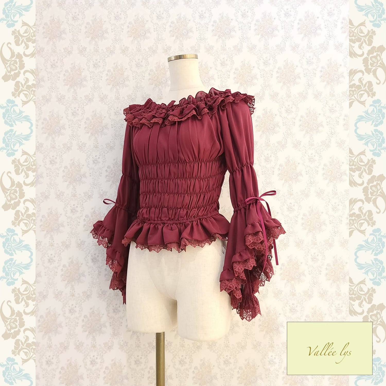 【Vallée lys】ヴァレリス　 Blossom Breeze Blouse   white/Bordeaux/purple/Black