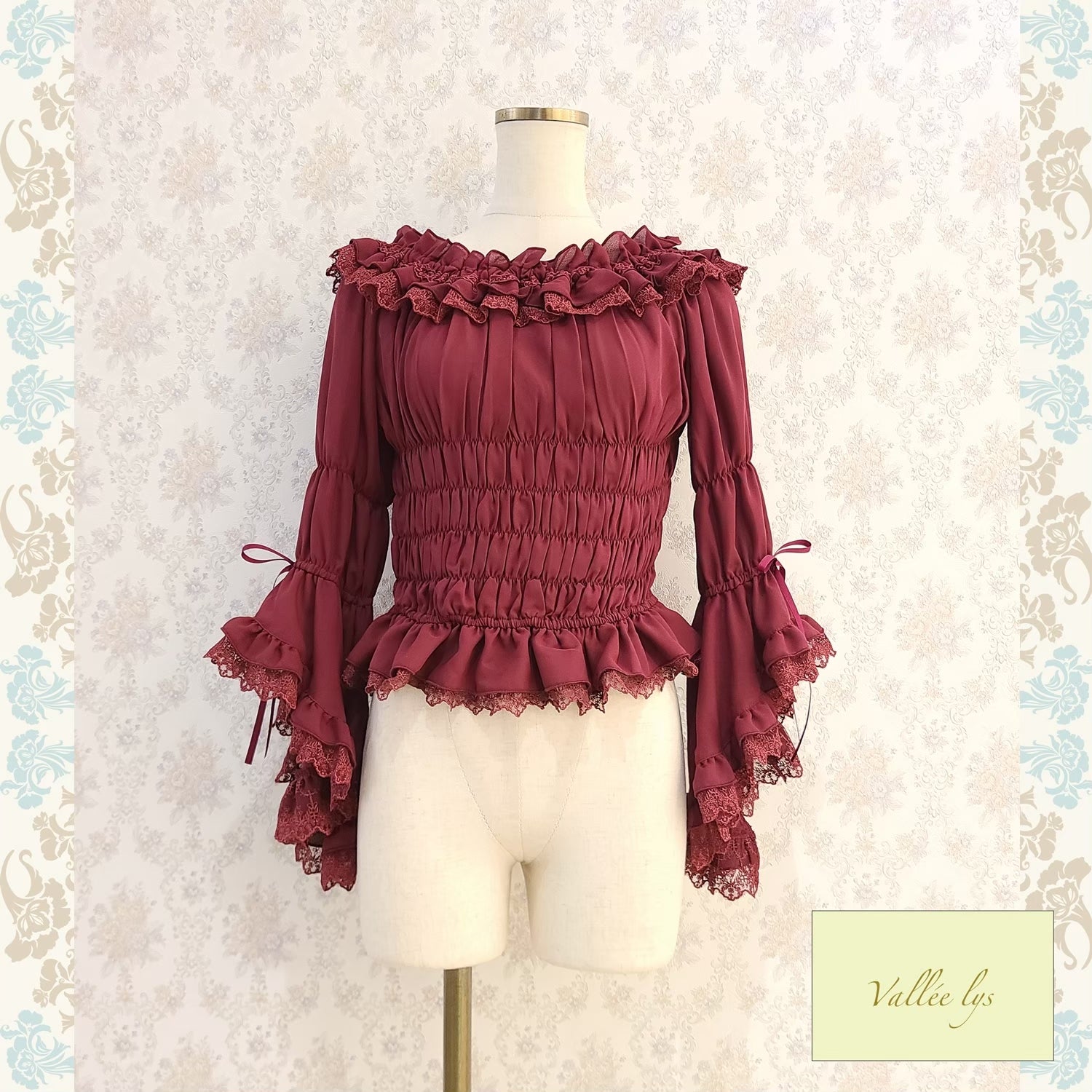 【Vallée lys】ヴァレリス　 Blossom Breeze Blouse   white/Bordeaux/purple/Black