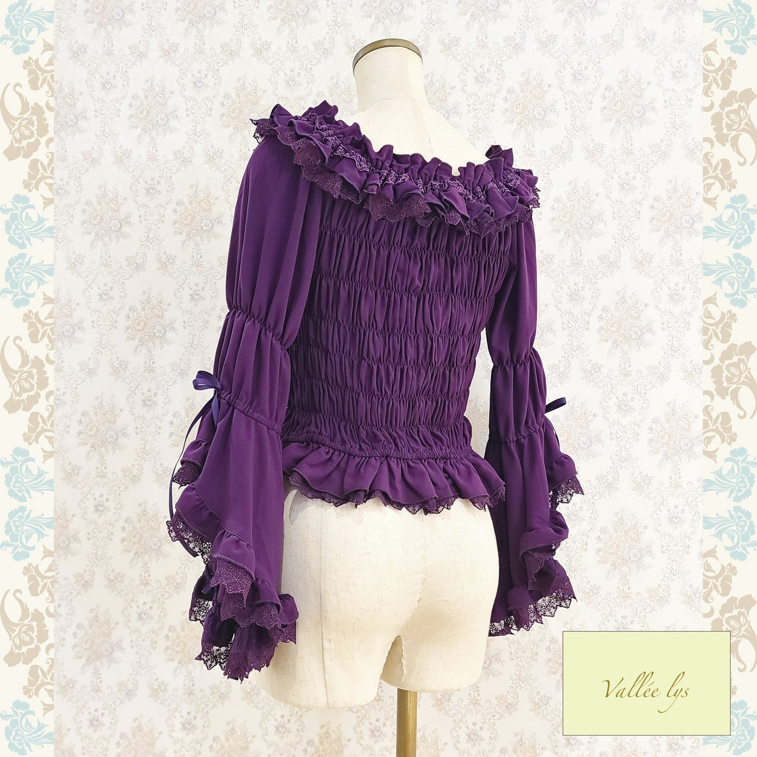 【Vallée lys】ヴァレリス　 Blossom Breeze Blouse   white/Bordeaux/purple/Black