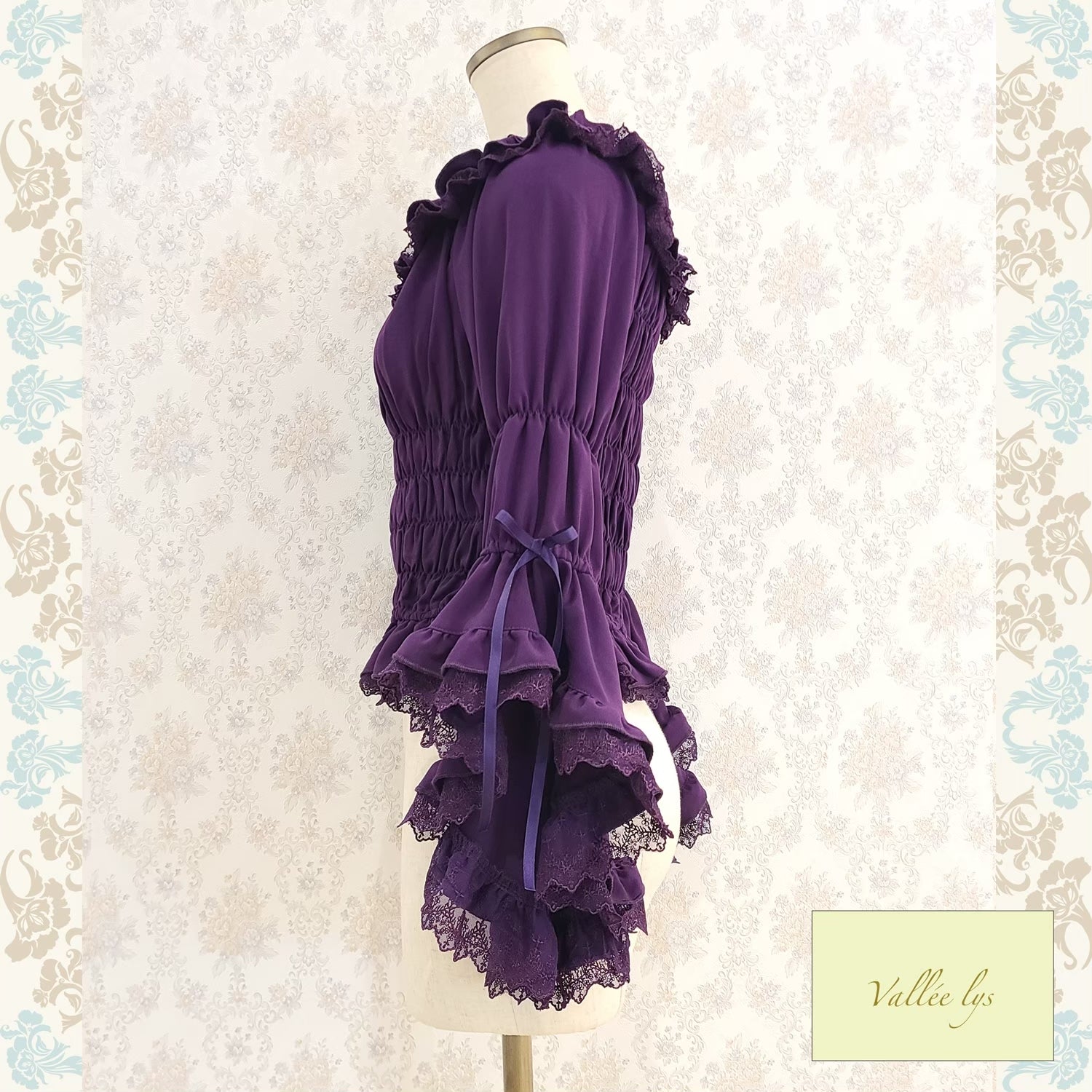 【Vallée lys】ヴァレリス　 Blossom Breeze Blouse   white/Bordeaux/purple/Black