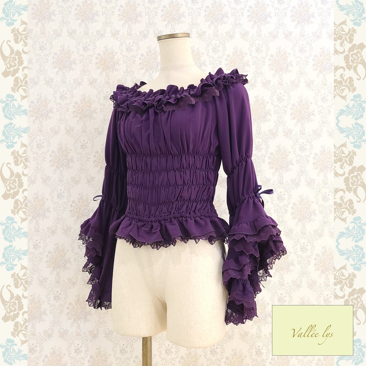 【Vallée lys】ヴァレリス　 Blossom Breeze Blouse   white/Bordeaux/purple/Black