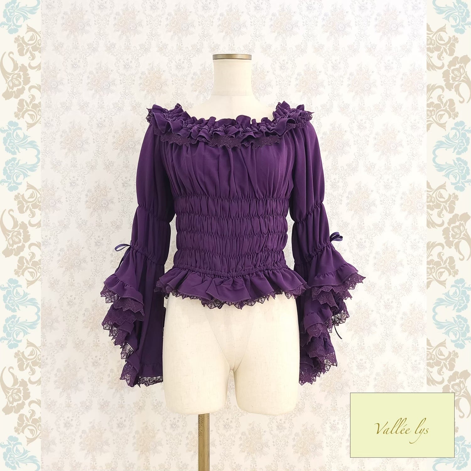 【Vallée lys】ヴァレリス　 Blossom Breeze Blouse   white/Bordeaux/purple/Black