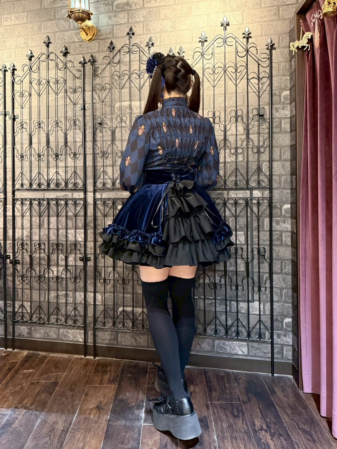 【ATELIER PIERROTAdenophora 레이스 업 스커트 보르도/네이비/블랙★10 월 초에서 중순까지 출시 될 예정입니다★