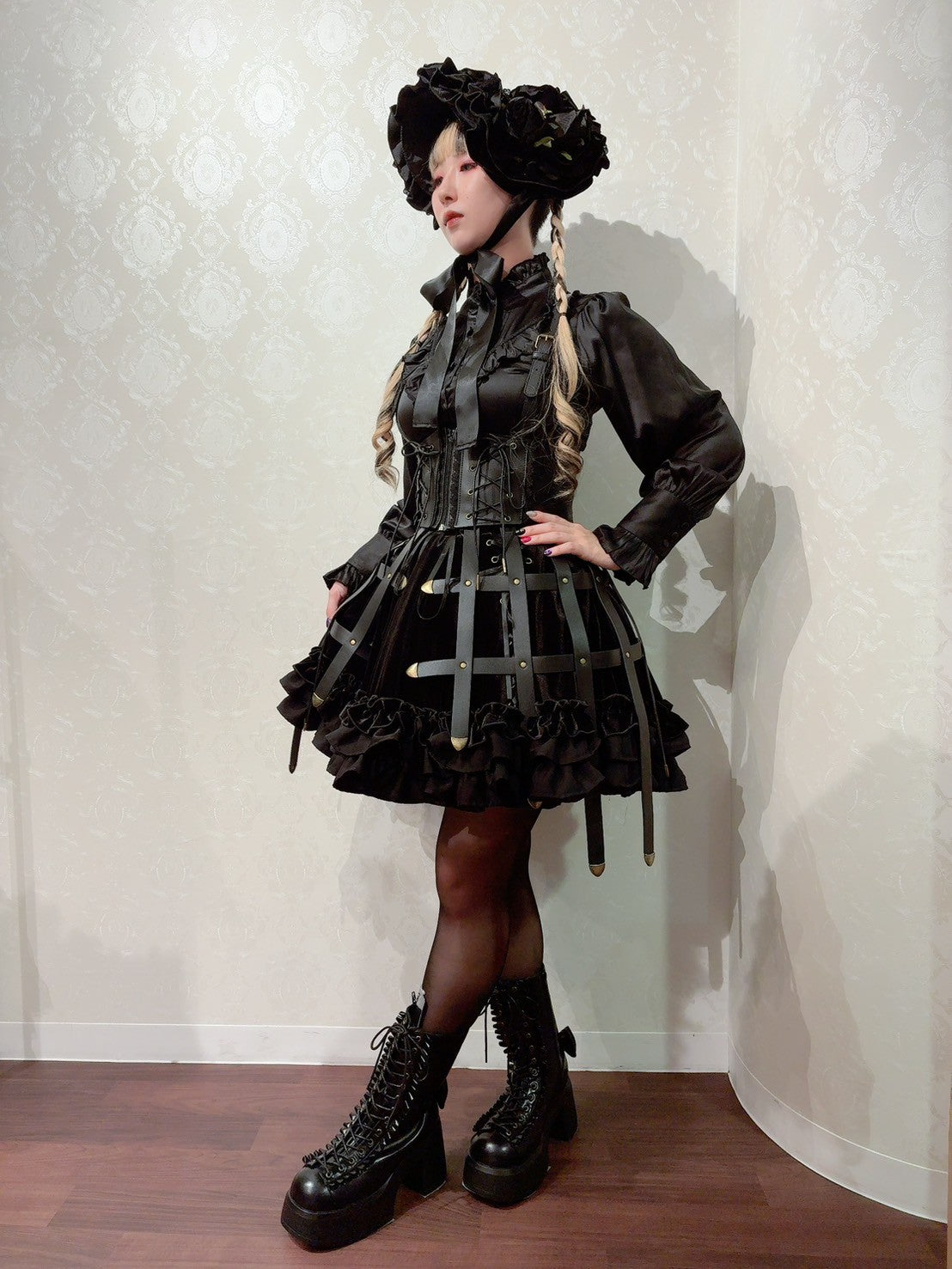 【ATELIER PIERROT】 Adenophora Grand Headress Bordeaux / Navy / Black★Libéré du début à la mi-septembre★