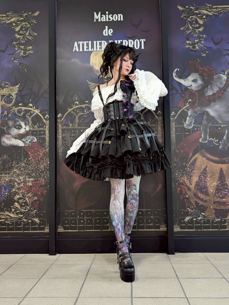 【ATELIER PIERROT】　Melty Ribbon Tier Skirt　ホワイト/ボルドー/ブラック　