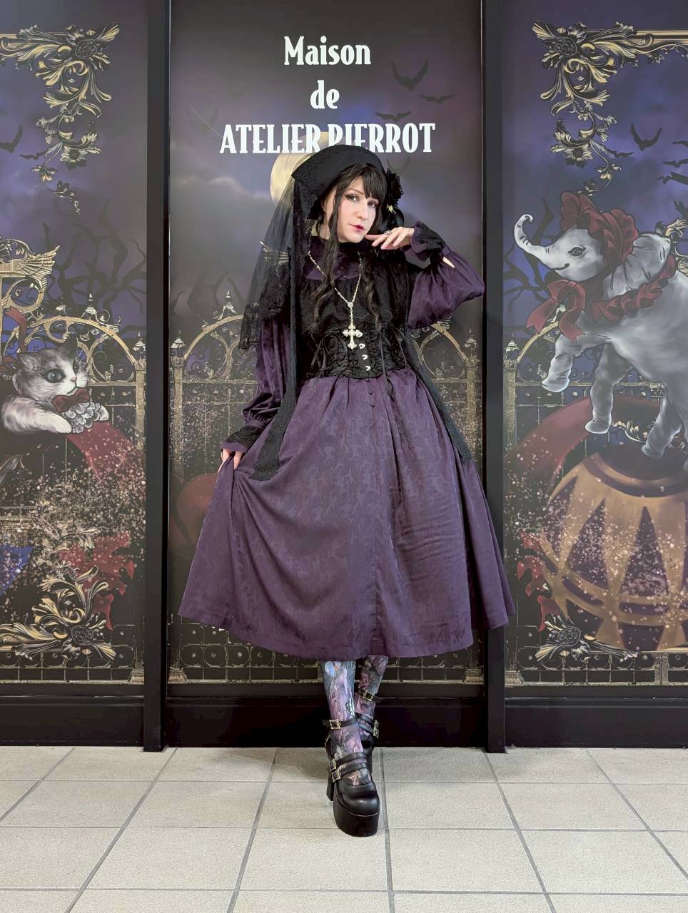 【Sheglit】シェグリット　 "Luisa"ジャガードレースドレス　パープル（アトリエピエロ限定カラー）／ブラック