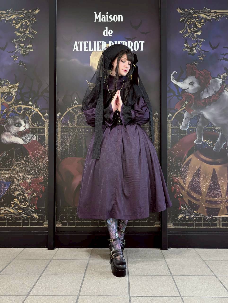 【Sheglit】シェグリット　 "Luisa"ジャガードレースドレス　パープル（アトリエピエロ限定カラー）／ブラック