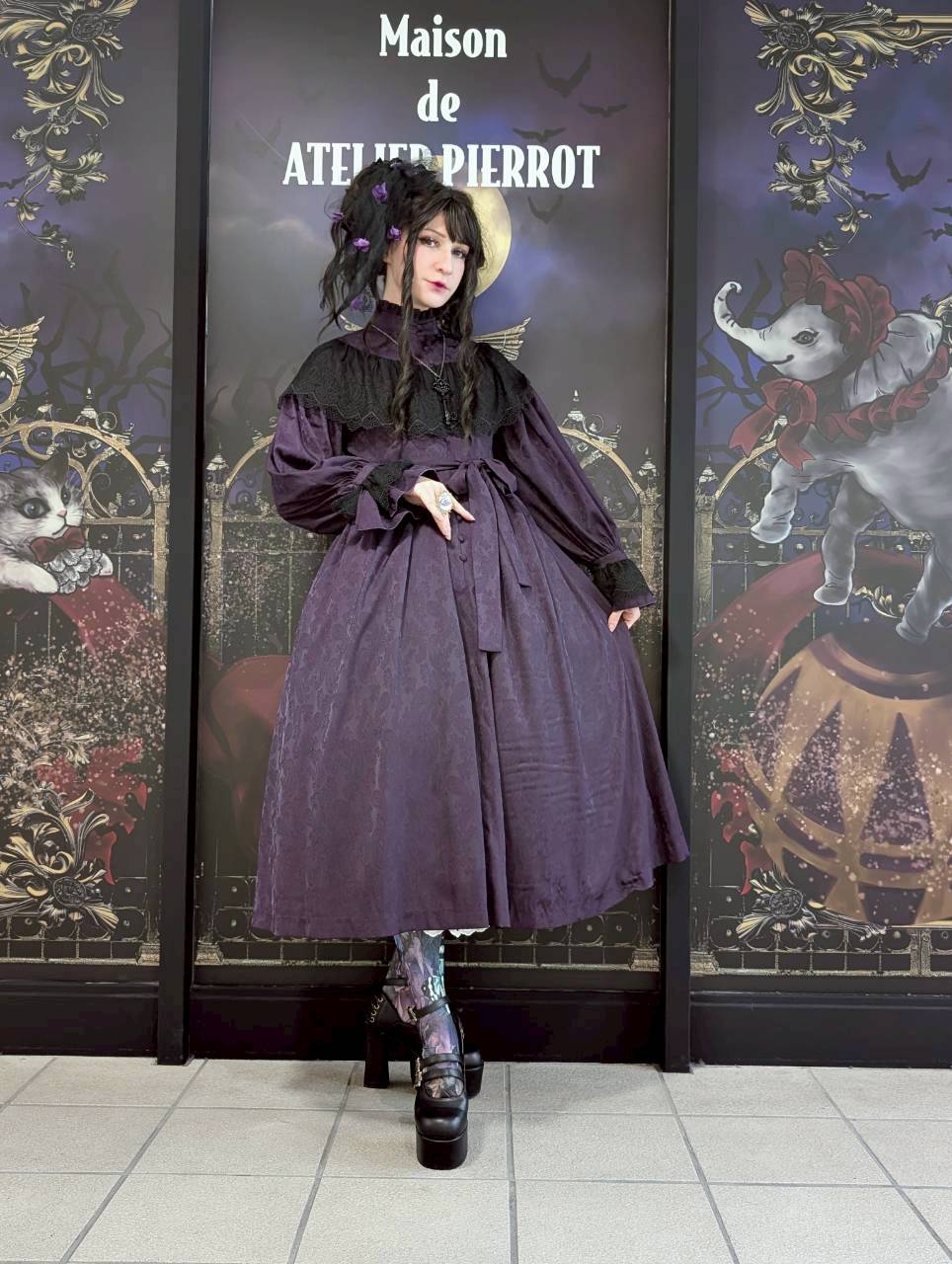 【Sheglit】シェグリット　 "Luisa"ジャガードレースドレス　パープル（アトリエピエロ限定カラー）／ブラック