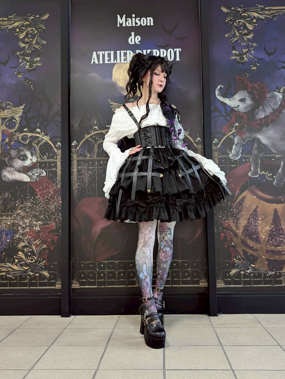 【ATELIER PIERROT】　Melty Ribbon Tier Skirt　ホワイト/ボルドー/ブラック　
