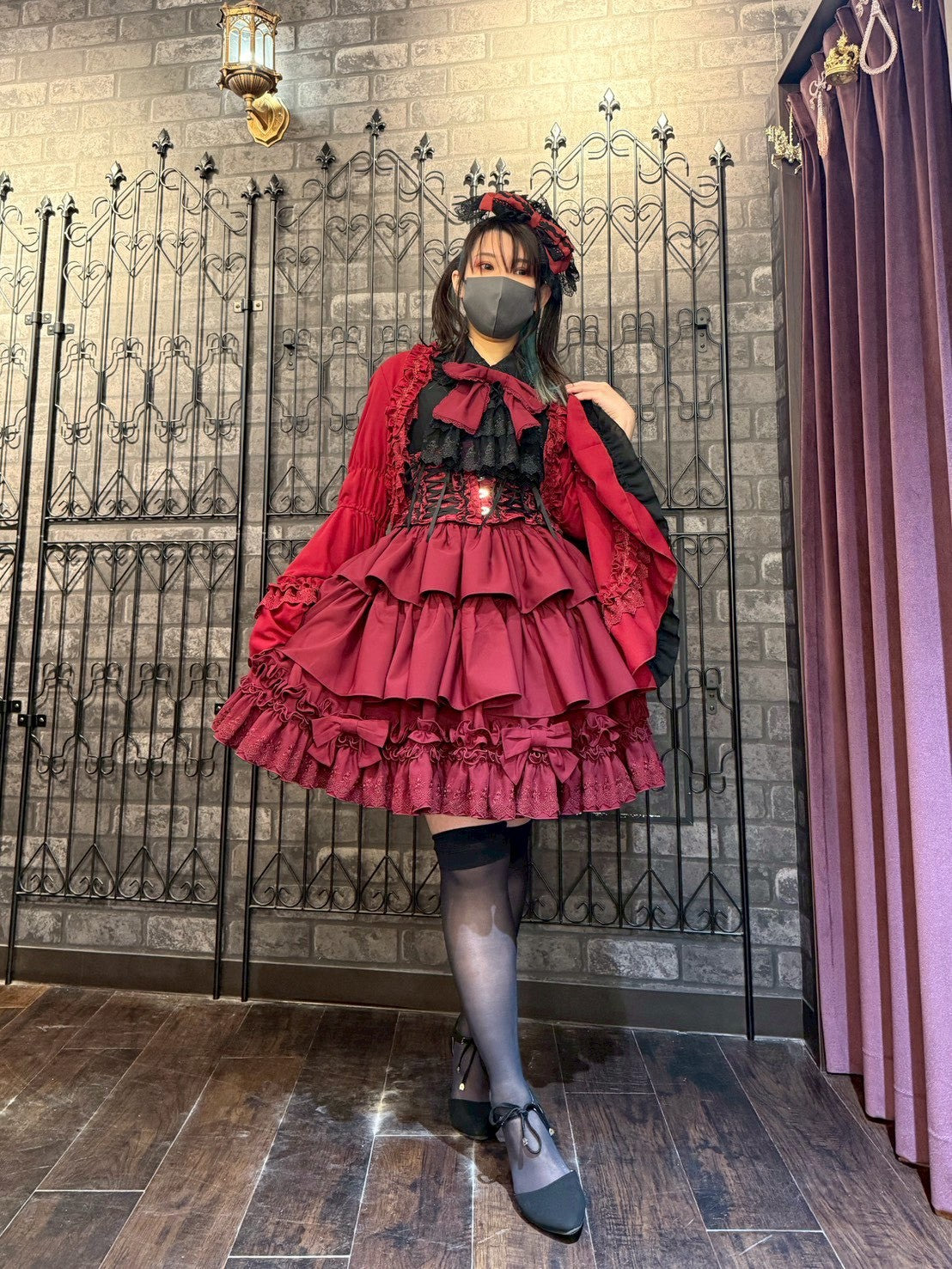 【ATELIER PIERROT] Jupe à volants en ruban Melty Blanc/Bordeaux/Noir★Sortie mi-décembre★