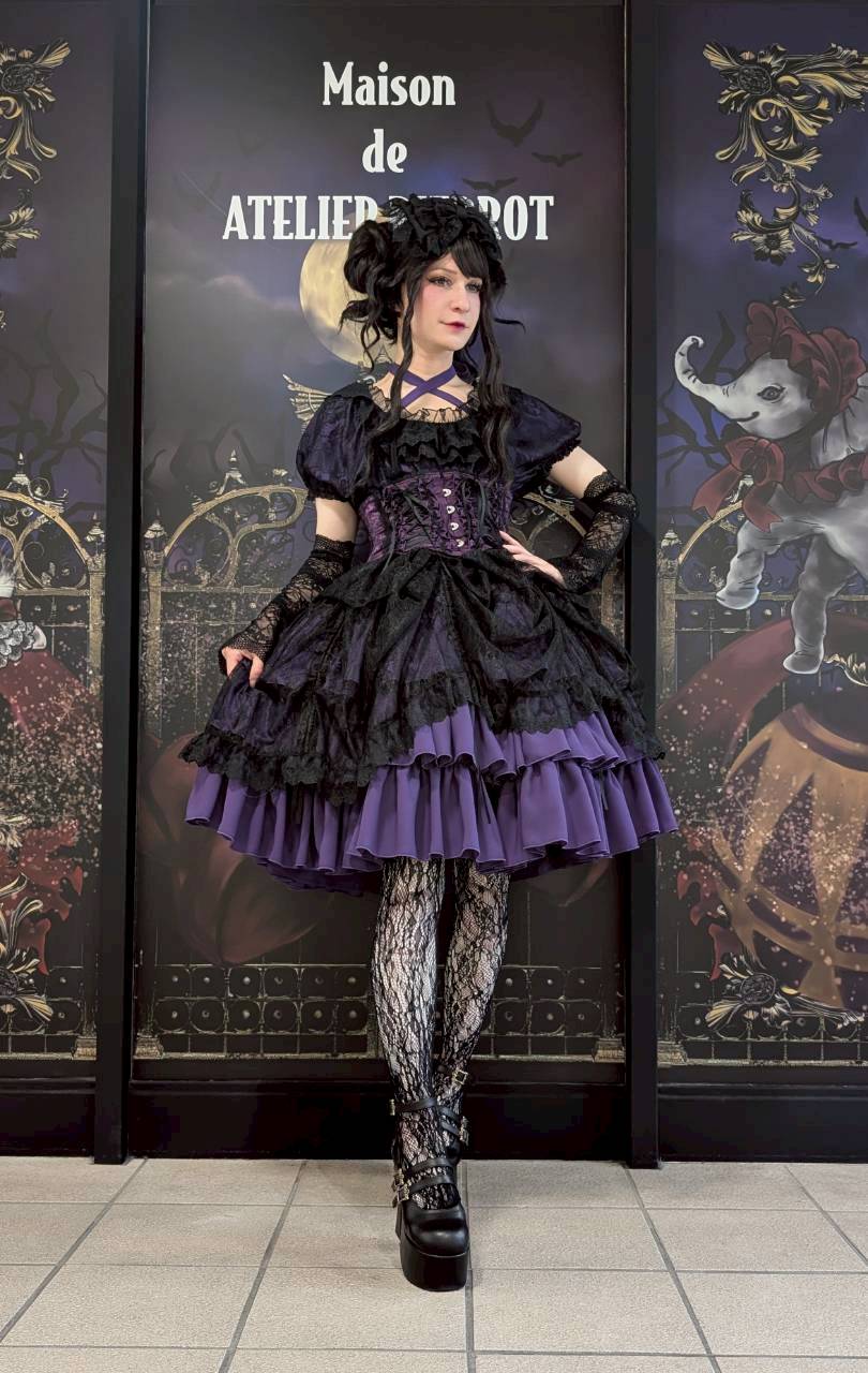 【Vallée lys】ヴァレリス　Mellow Melody Dress　新色ホワイト/ボルドー×ブラック/ネイビー×ブラック/新色パープル×ブラック/ブラック×ホワイト/ブラック