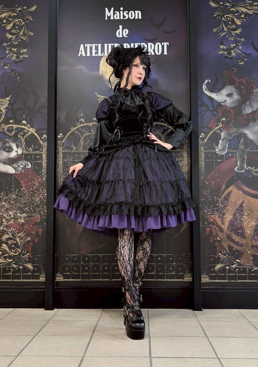 【Vallée lys】ヴァレリス　Mellow Melody Dress　新色ホワイト/ボルドー×ブラック/ネイビー×ブラック/新色パープル×ブラック/ブラック×ホワイト/ブラック