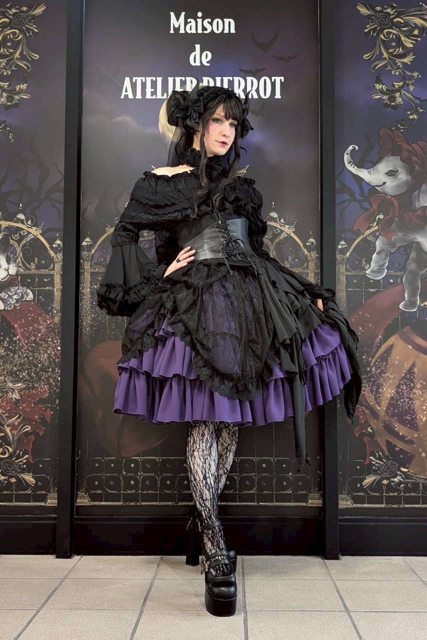 【Vallée lys】ヴァレリス　Mellow Melody Dress　新色ホワイト/ボルドー×ブラック/ネイビー×ブラック/新色パープル×ブラック/ブラック×ホワイト/ブラック