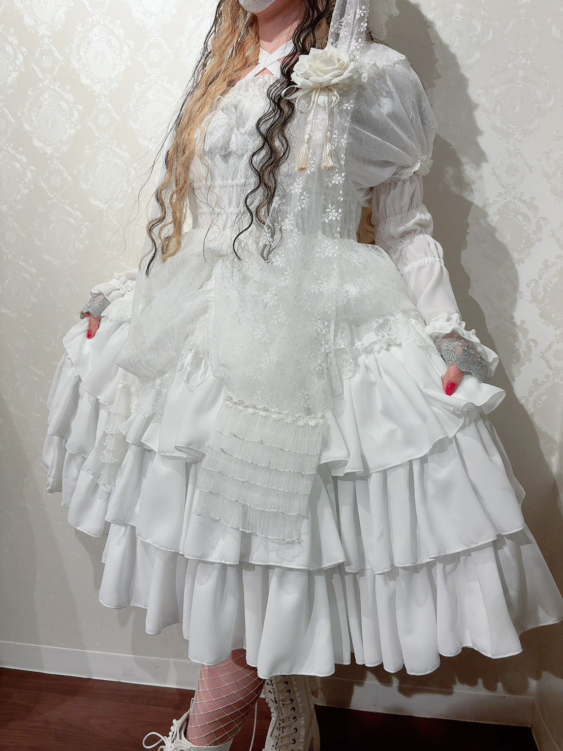 【Vallée lys】ヴァレリス　Mellow Melody Dress　新色ホワイト/ボルドー×ブラック/ネイビー×ブラック/新色パープル×ブラック/ブラック×ホワイト/ブラック