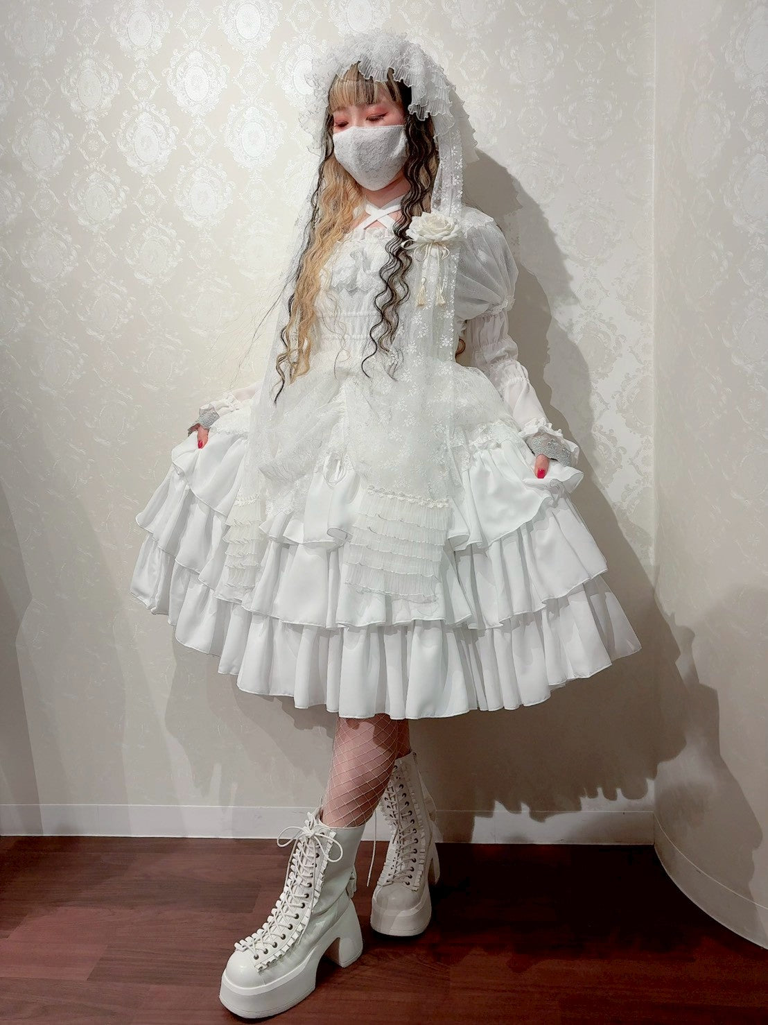 【Vallée lys】ヴァレリス　Mellow Melody Dress　新色ホワイト/ボルドー×ブラック/ネイビー×ブラック/新色パープル×ブラック/ブラック×ホワイト/ブラック