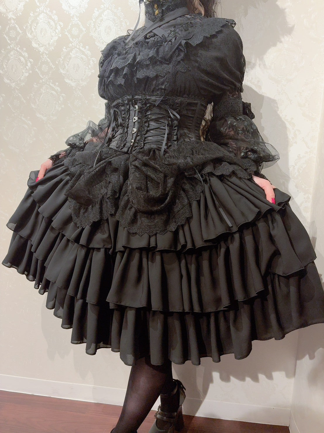 【Vallée lys】ヴァレリス　Mellow Melody Dress　新色ホワイト/ボルドー×ブラック/ネイビー×ブラック/新色パープル×ブラック/ブラック×ホワイト/ブラック