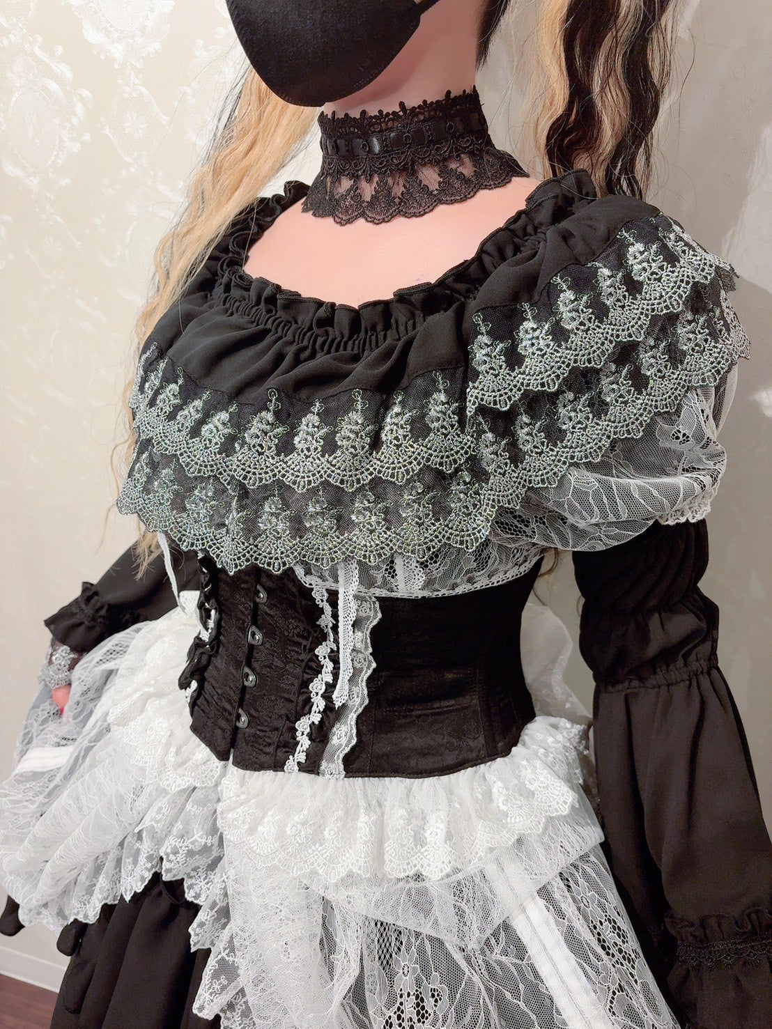 【Vallée lys】ヴァレリス　Mellow Melody Dress　新色ホワイト/ボルドー×ブラック/ネイビー×ブラック/新色パープル×ブラック/ブラック×ホワイト/ブラック