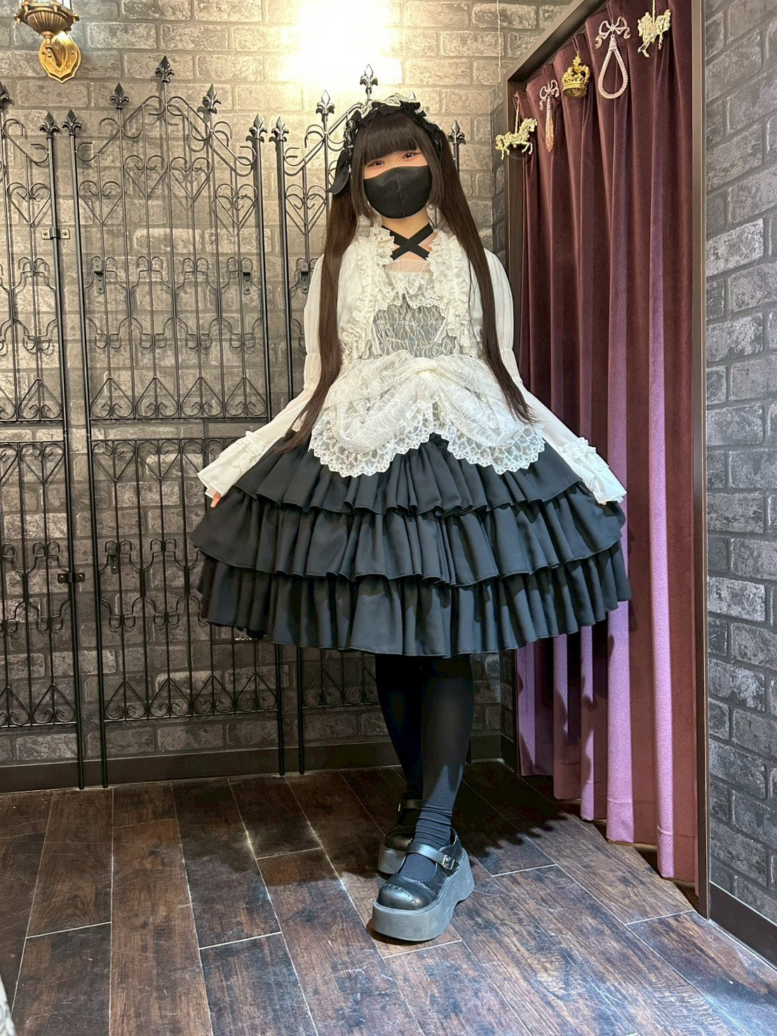 【Vallée lys】ヴァレリス　Mellow Melody Dress　新色ホワイト/ボルドー×ブラック/ネイビー×ブラック/新色パープル×ブラック/ブラック×ホワイト/ブラック