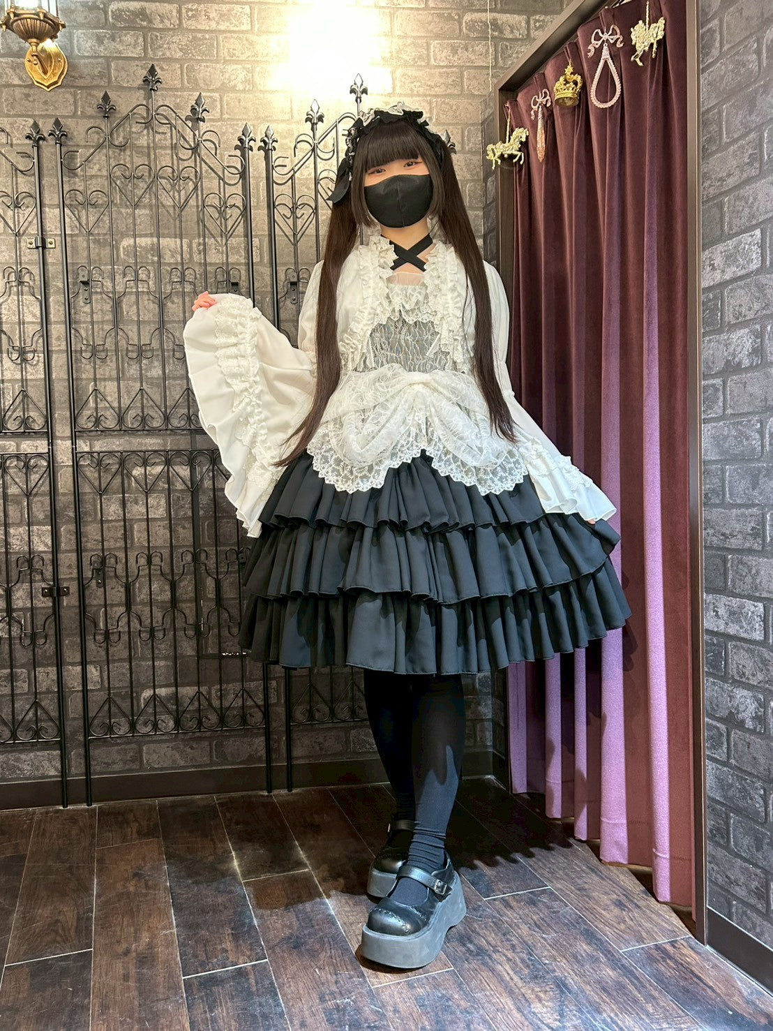 【Vallée lys】ヴァレリス　Mellow Melody Dress　新色ホワイト/ボルドー×ブラック/ネイビー×ブラック/新色パープル×ブラック/ブラック×ホワイト/ブラック