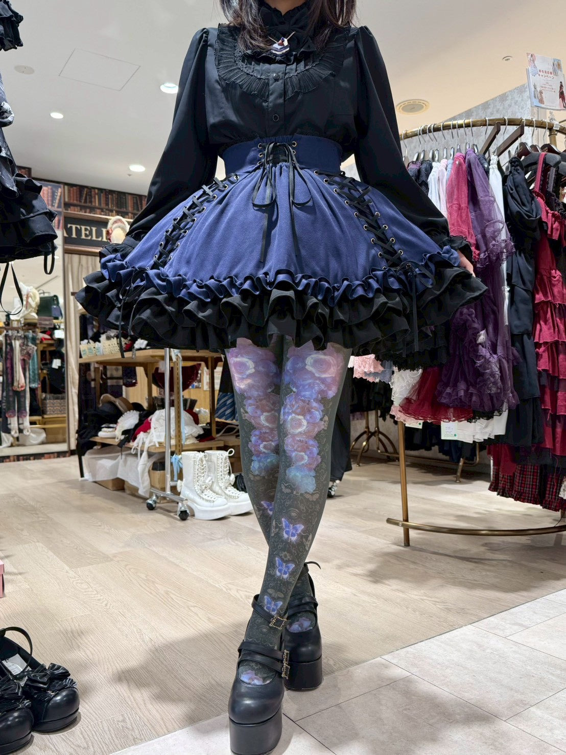 【ATELIER PIERROT] Jupe à lacets AdenophoraWhite/Nouvelle couleurBordeaux/Purple×Black/Nouvelle couleurNavy/Black×White/Black