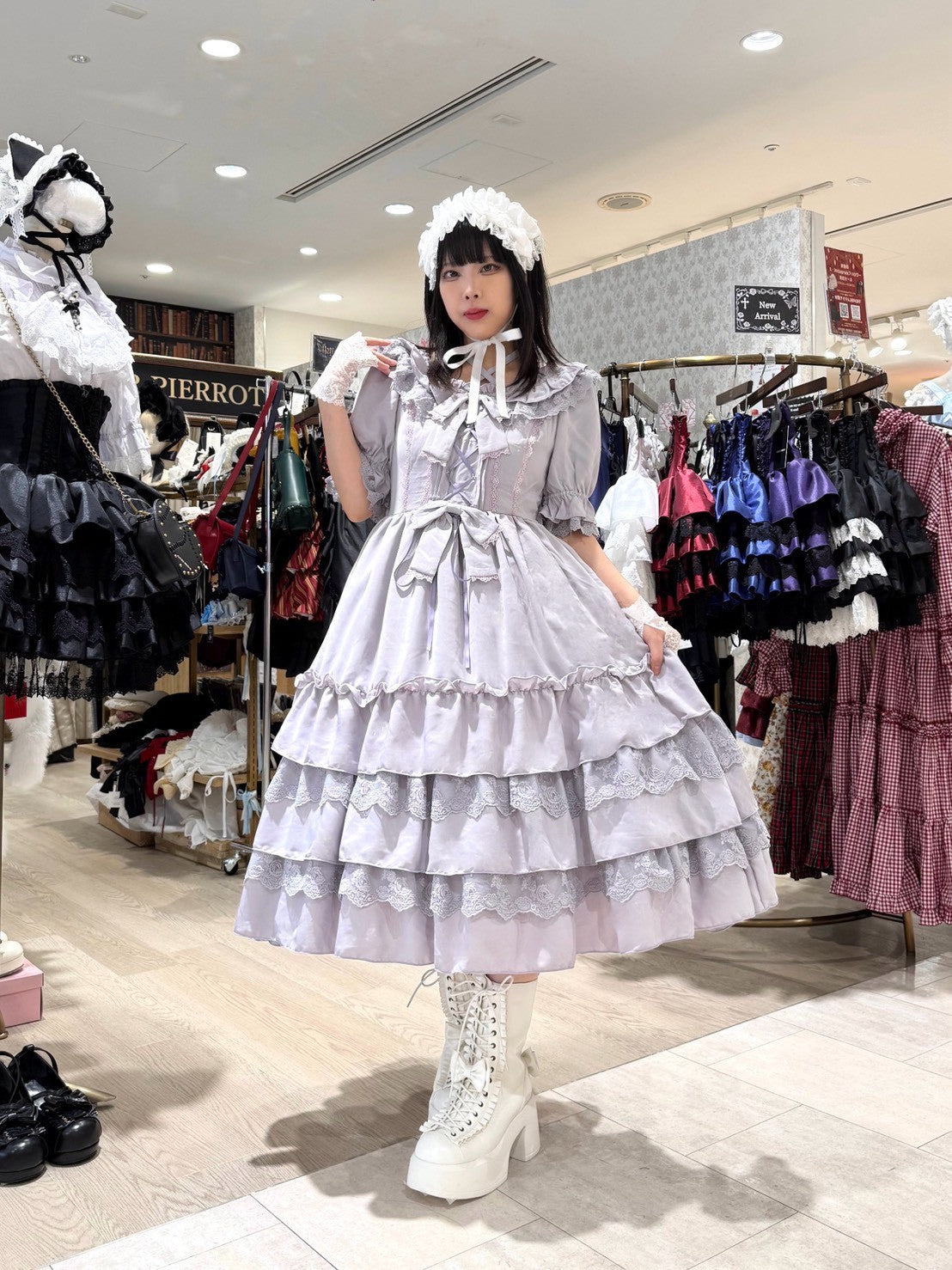 【ATELIER PIERROT】　Aveline Mimore Dress　ホワイト/ラベンダー/ネイビー/ブラック★ダブルポイントフェア対象商品6月14日(日)まで★