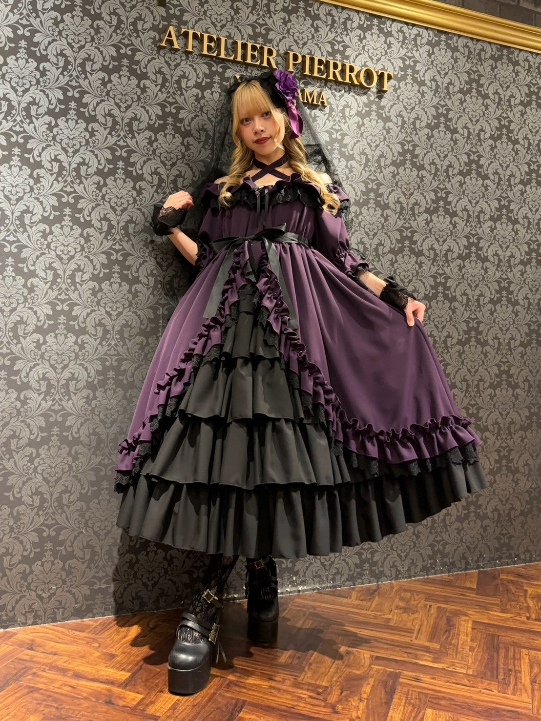 【ATELIER PIERROT】 Nocturne Noir Dress　ホワイト/アイボリー/パープル/ネイビー/ブラック