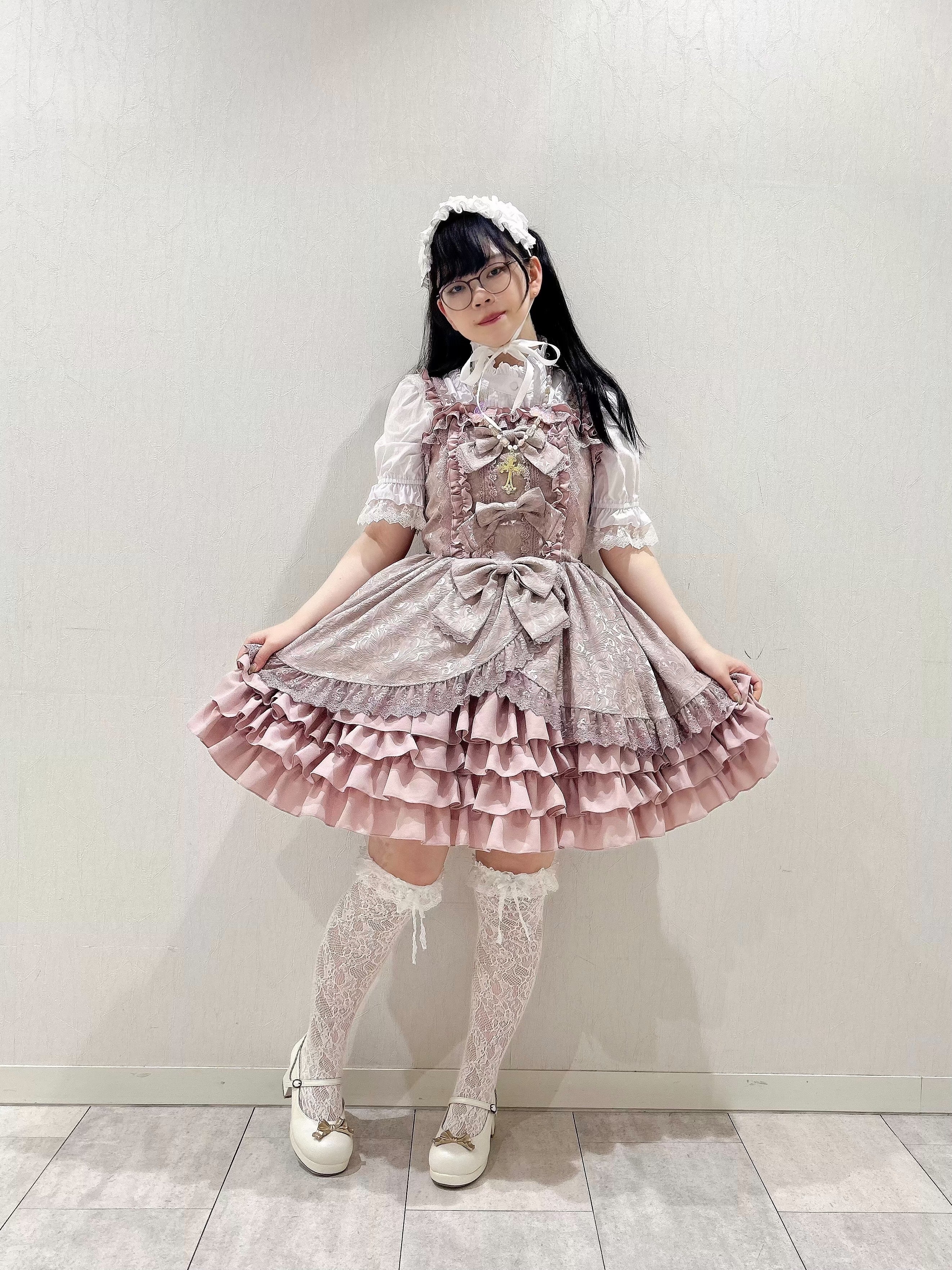 【ATELIER PIERROT】 "Royal Frill Ribbon Jumper Skirt"White/Pink/Bordeaux/Black