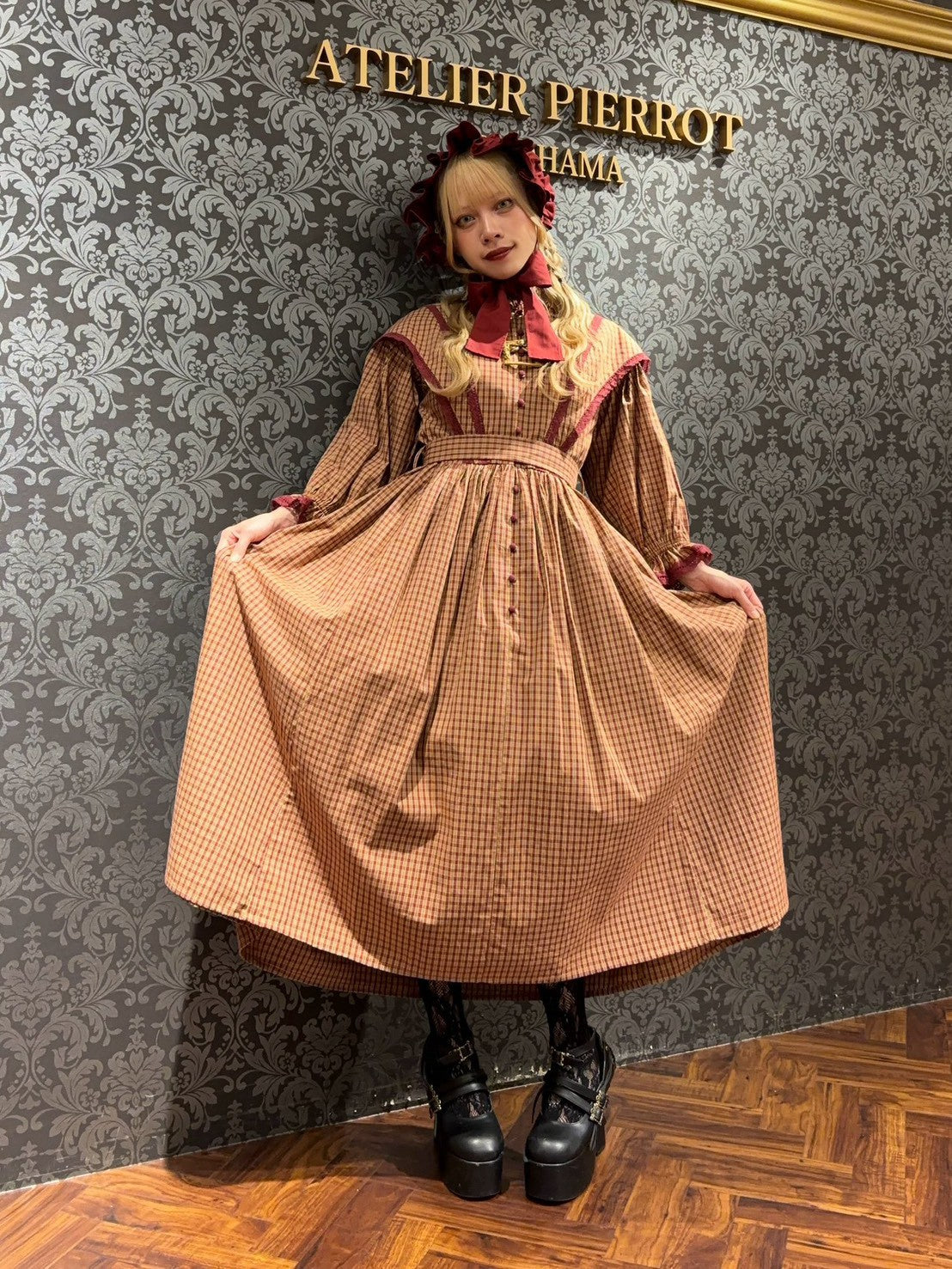 【Sheglit】シェグリット　"Florence"チェックドレス　ボルドー/グリーン/ネイビー