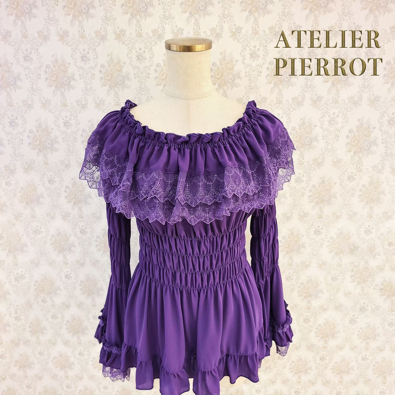 [Atelier Pierrot] Shirring Princess Sleeve襯衫W hite/New ColorIvory/波爾多/海軍/紫色/黑色