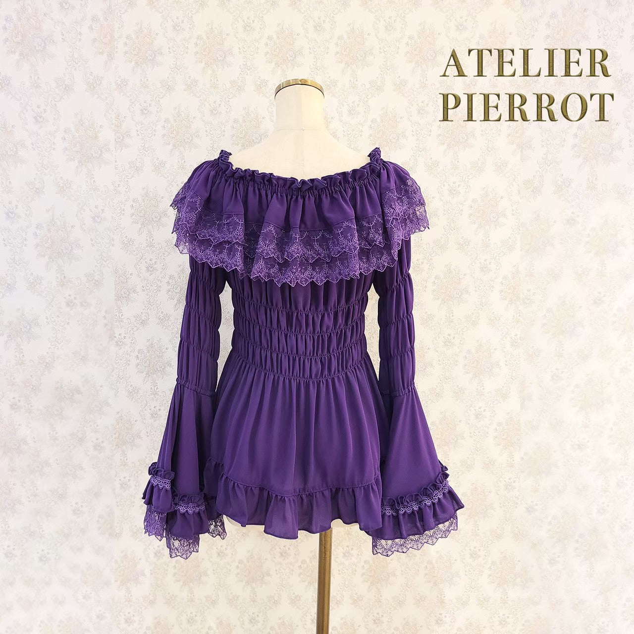 [Atelier Pierrot] Shirring Princess Sleeve襯衫W hite/New ColorIvory/波爾多/海軍/紫色/黑色