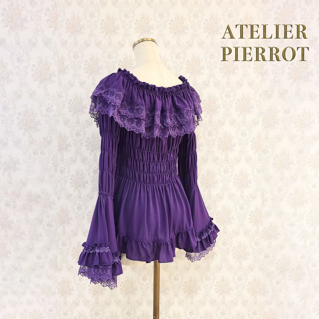 [Atelier Pierrot] Shirring Princess Sleeve襯衫W hite/New ColorIvory/波爾多/海軍/紫色/黑色