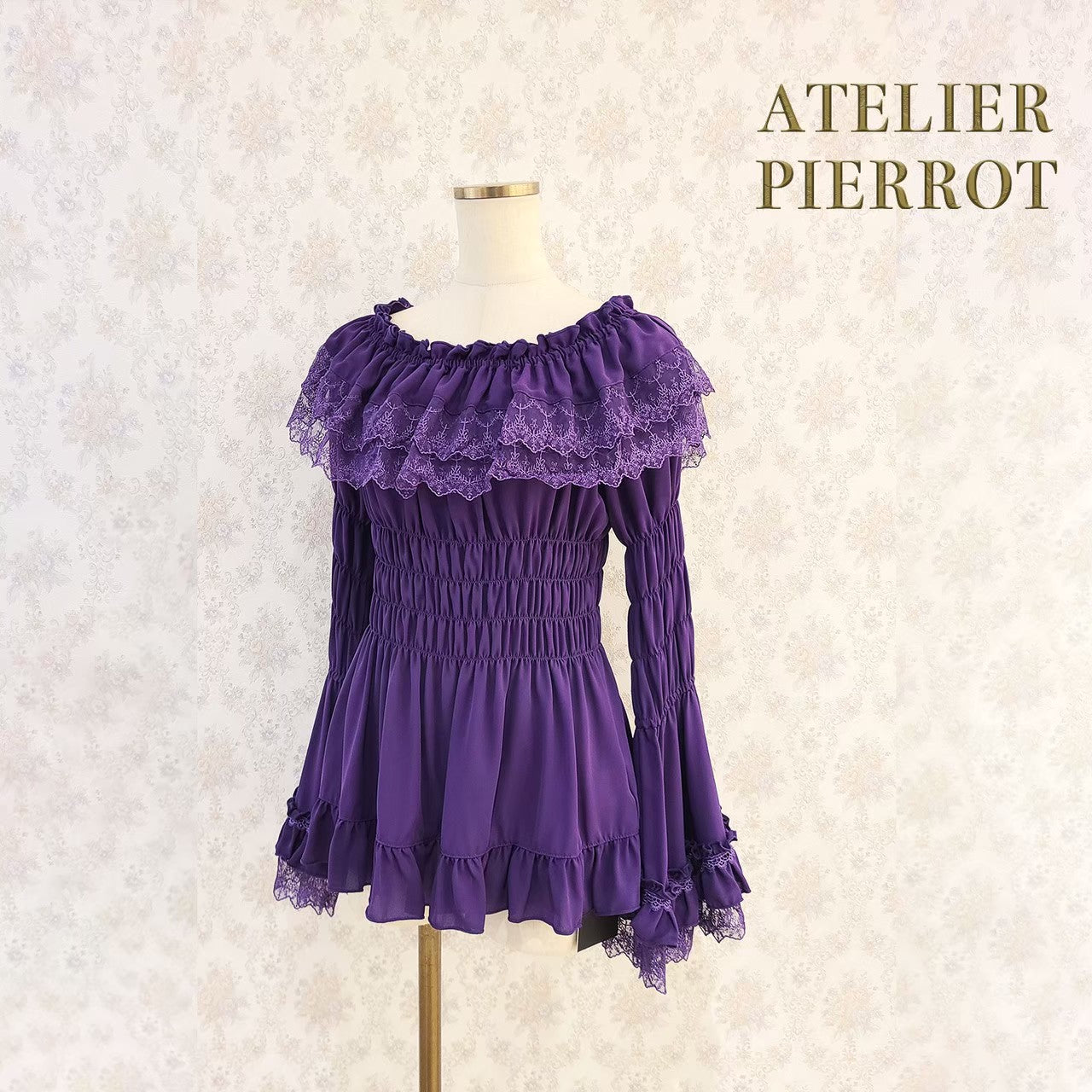 [Atelier Pierrot] Shirring Princess Sleeve襯衫W hite/New ColorIvory/波爾多/海軍/紫色/黑色