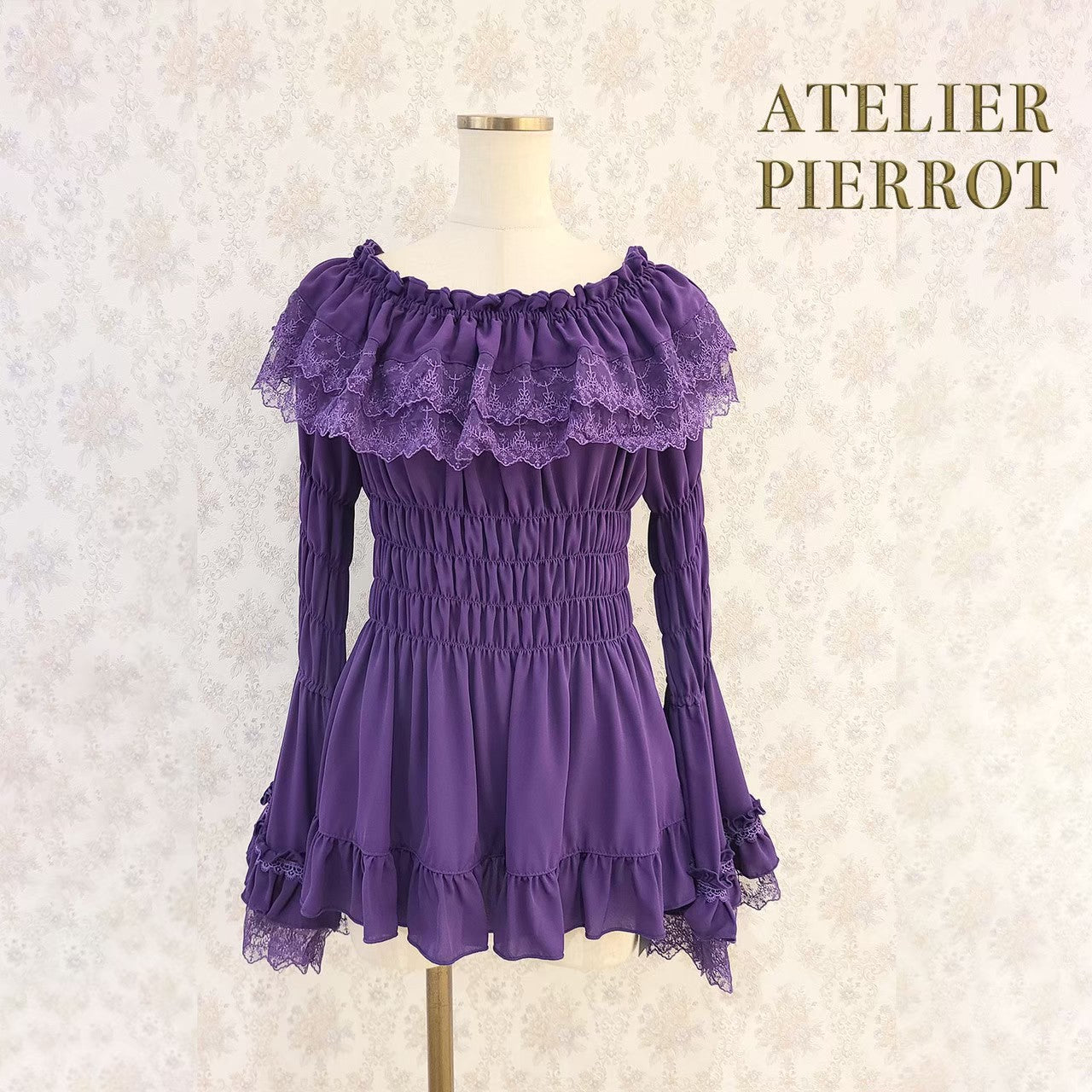 [Atelier Pierrot] Shirring Princess Sleeve襯衫W hite/New ColorIvory/波爾多/海軍/紫色/黑色