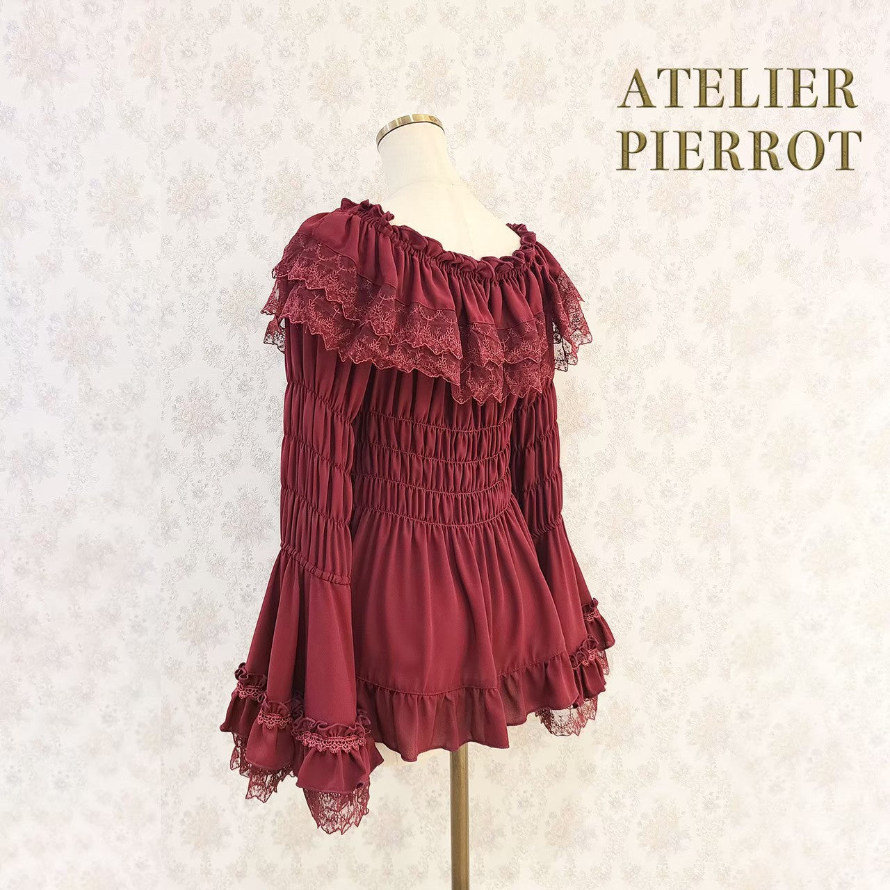 [Atelier Pierrot] Shirring Princess Sleeve襯衫W hite/New ColorIvory/波爾多/海軍/紫色/黑色