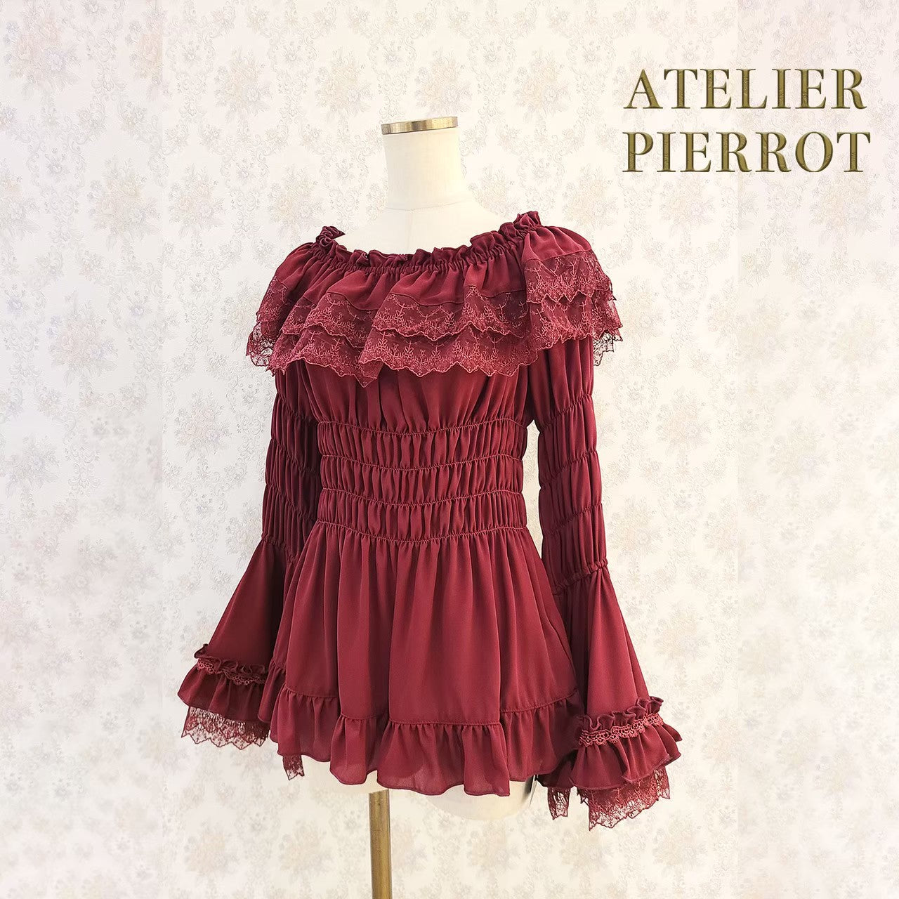 [Atelier Pierrot] Shirring Princess Sleeve襯衫W hite/New ColorIvory/波爾多/海軍/紫色/黑色