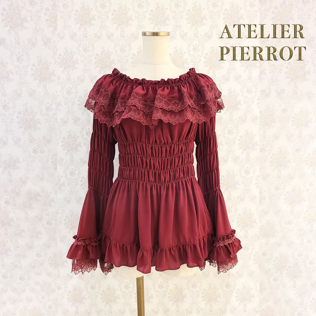 [Atelier Pierrot] Shirring Princess Sleeve襯衫W hite/New ColorIvory/波爾多/海軍/紫色/黑色