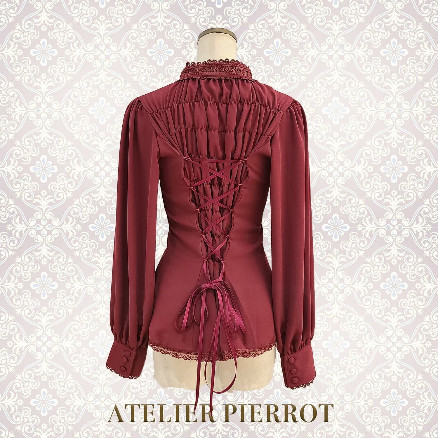 【ATELIER PIERROT】　Calmato Blouse （シフォン/chiffon）　白/ボルドー/ネイビー/黒