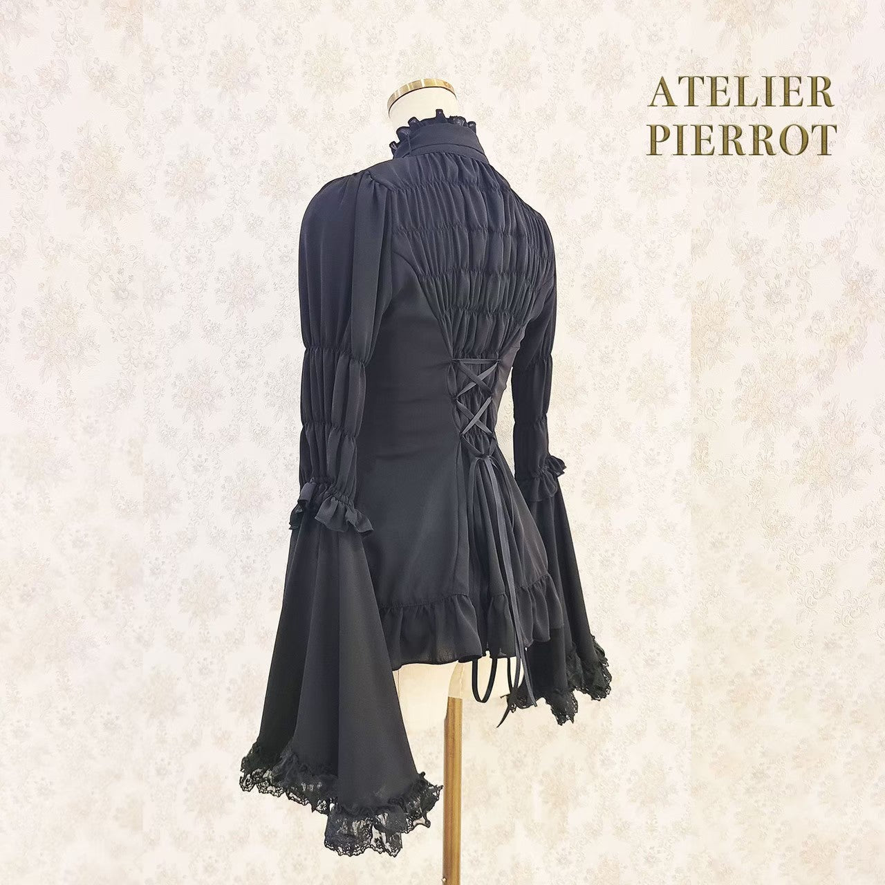 【ATELIER PIERROT】Stand Collar Princess Sleeve Blouse　White/Black