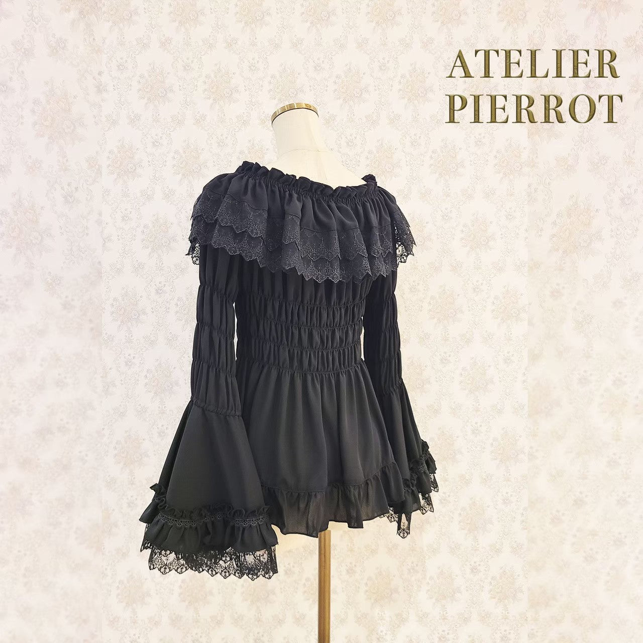 [Atelier Pierrot] Shirring Princess Sleeve襯衫W hite/New ColorIvory/波爾多/海軍/紫色/黑色