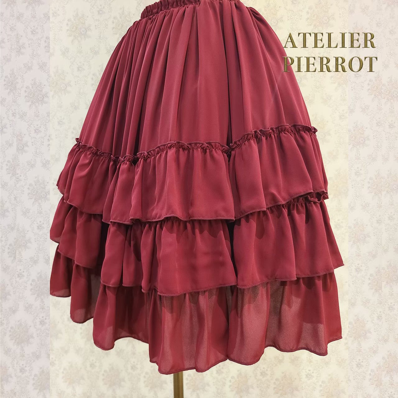 【ATELIER PIERROT】Three-Tiered Ruffle Chiffon Skirt　White/Ivory/Bordeaux/Navy/Black