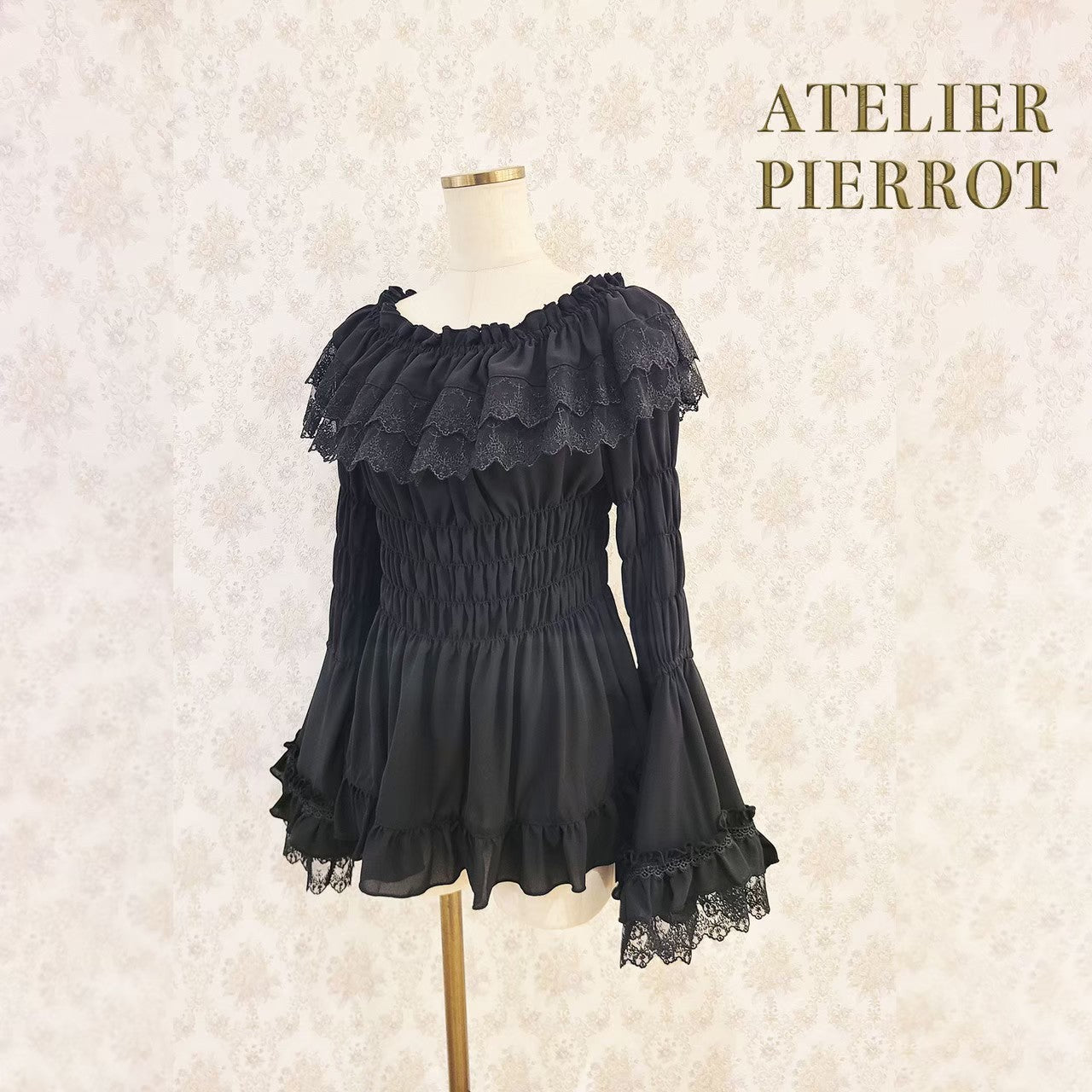 [Atelier Pierrot] Shirring Princess Sleeve襯衫W hite/New ColorIvory/波爾多/海軍/紫色/黑色