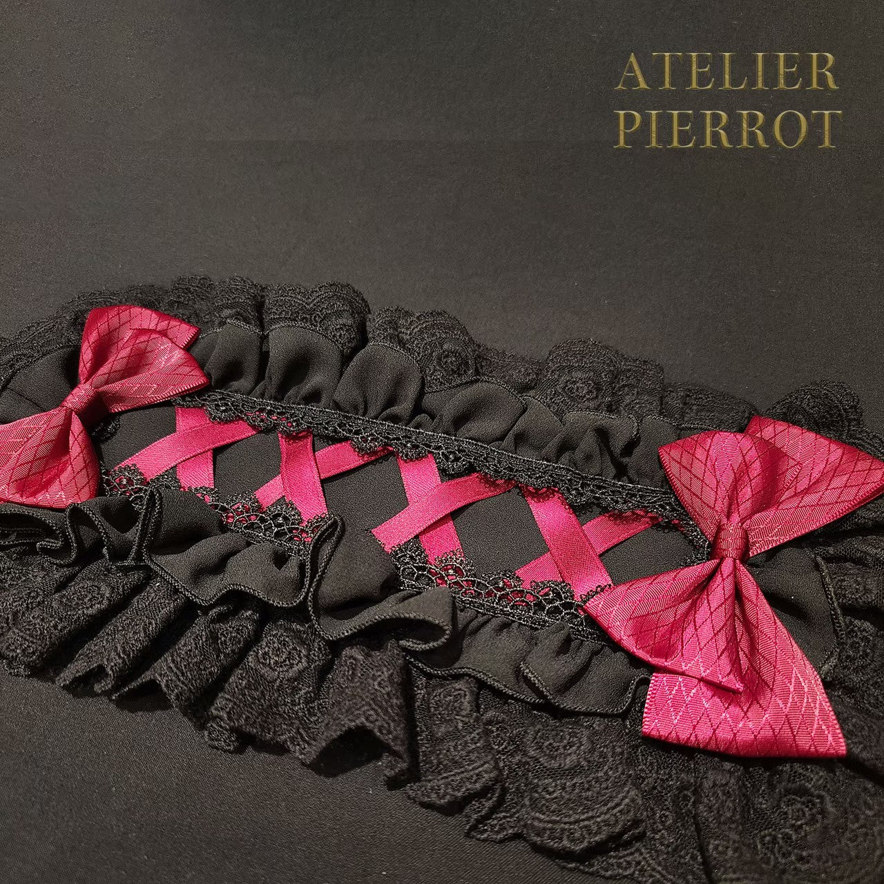 【ATELIER PIERROT】　Lace-up Frill Headdress　White/Black×White/新色Pink/Bordeaux/新色Green/Navy/Black