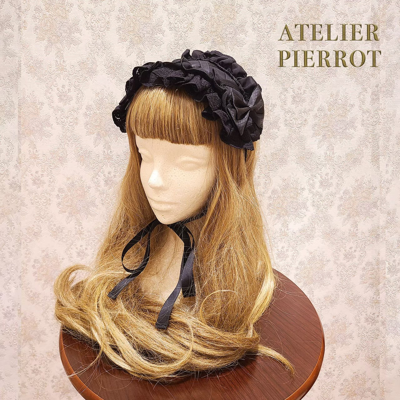 【ATELIER PIERROT】　Lace-up Frill Headdress　White/Black×White/新色Pink/Bordeaux/新色Green/Navy/Black