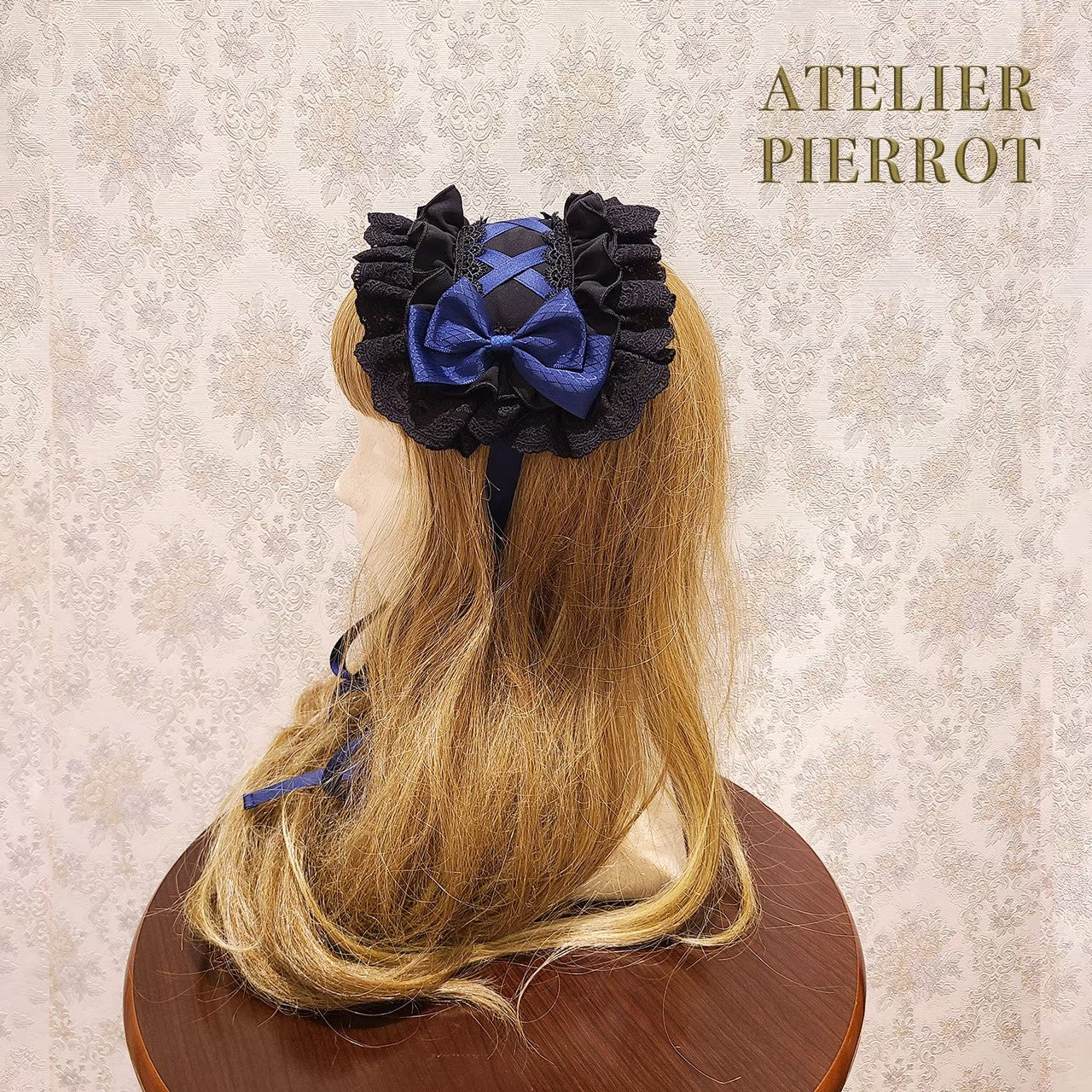 【ATELIER PIERROT】　Lace-up Frill Headdress　White/Black×White/新色Pink/Bordeaux/新色Green/Navy/Black